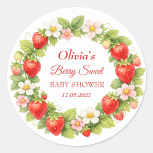 Berry Sweet Baby Shower Strawberry Baby Girl Boy Classic Round Sticker