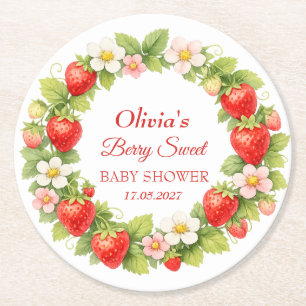 Berry Sweet Baby Shower Strawberry Baby Girl Boy Round Paper Coaster