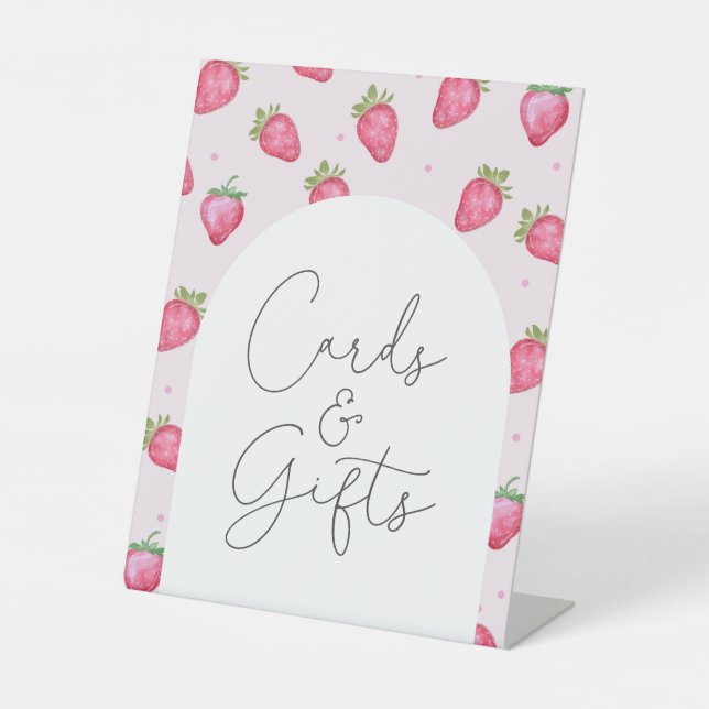 Berry Sweet Baby Shower Strawberry Cards And Gifts Pedestal Sign (Front)