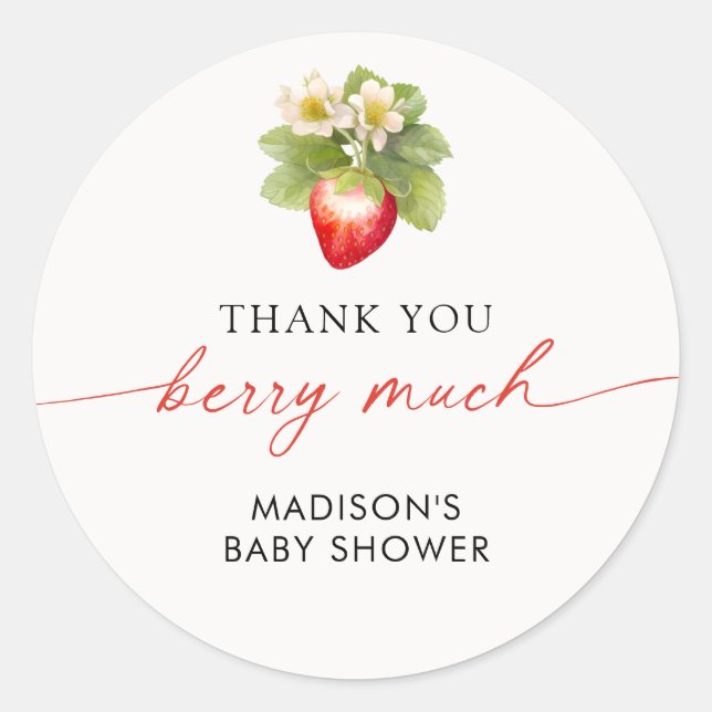 Berry Sweet Baby Shower Strawberry Classic Round Sticker (Front)