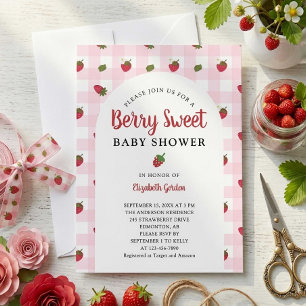 Berry Sweet Baby Shower Strawberry Cute Modern Invitation
