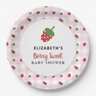 Berry Sweet Baby Shower Strawberry Gingham Paper Plate