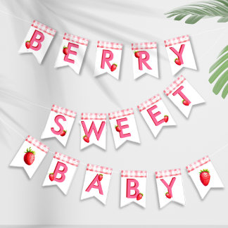Berry Sweet Baby Shower Strawberry Gingham Pink    Bunting