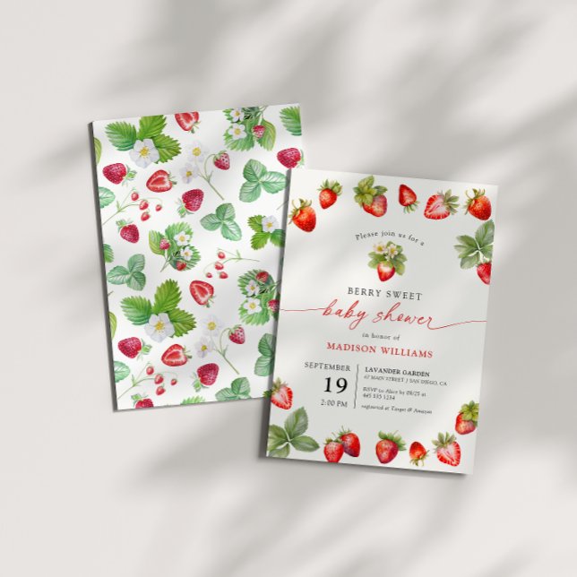 Berry Sweet Baby Shower Strawberry  Invitation (Creator Uploaded)