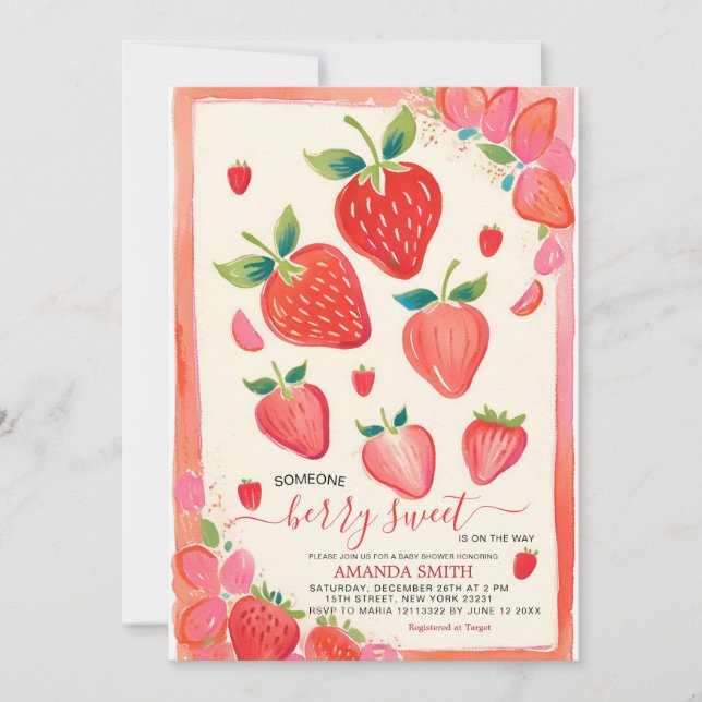 Berry Sweet Baby Shower Strawberry Invitation  (Front)
