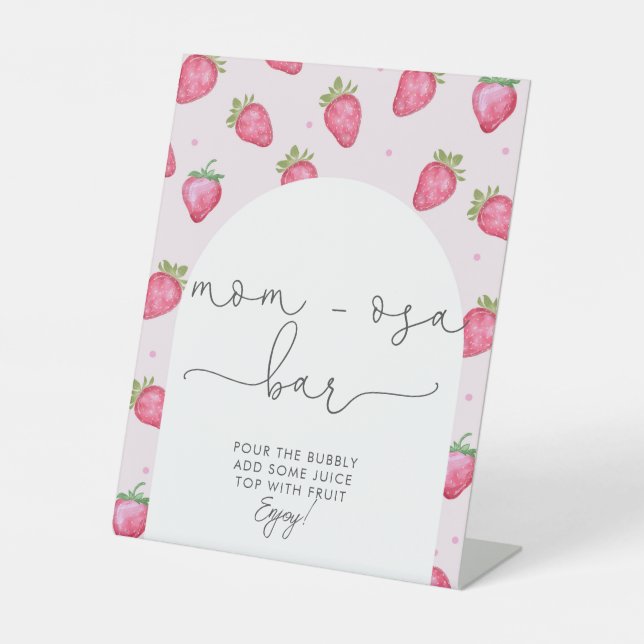 Berry Sweet Baby Shower Strawberry Mum-osa Bar Pedestal Sign (Front)