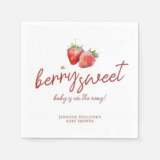 Berry Sweet Baby Shower Strawberry Napkin (Front)