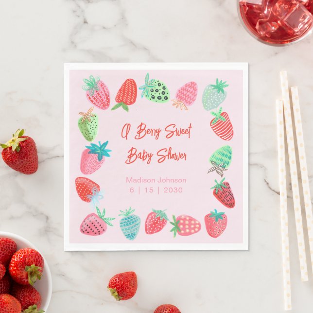 Berry Sweet Baby Shower Strawberry Napkin (Insitu)