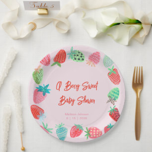 Berry Sweet Baby Shower Strawberry Paper Plate