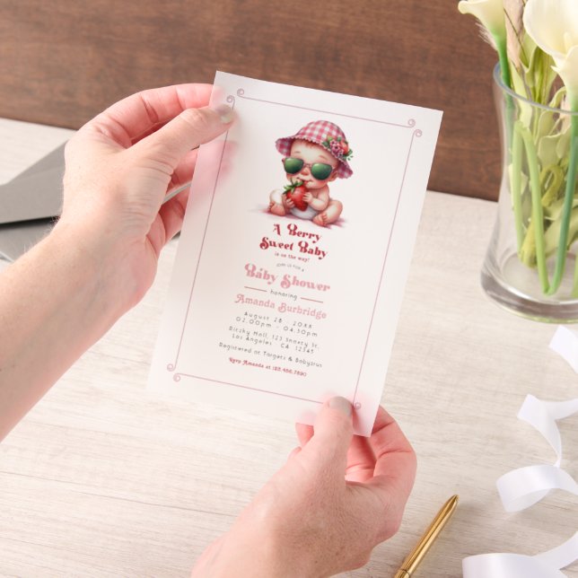 Berry Sweet Baby Shower Vellum Invitations (Handheld)