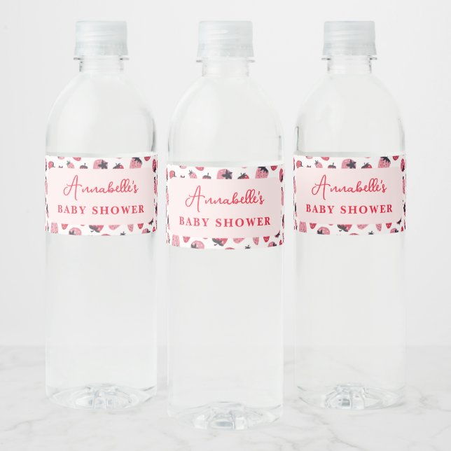 Berry Sweet Baby Shower Water Bottle Strawberry Water Bottle Label (Bottles)
