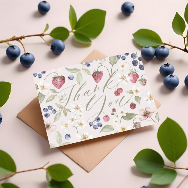 Berry Sweet Baby Shower Wild Berries & Flowers Thank You Card (Berry Sweet Baby Shower Wild Berries & Flowers Thank You Card)