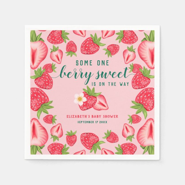Berry Sweet Baby Strawberry Baby Shower Custom Napkin (Front)