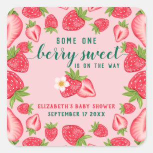 Berry Sweet Baby Strawberry Baby Shower Custom Square Sticker
