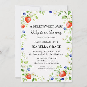 Berry Sweet Baby Strawberry Blueberry Baby Shower Invitation