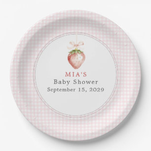 Berry Sweet Baby Strawberry Coquette Gingham Paper Plate