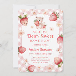 Berry Sweet Baby Strawberry Gingham Baby Shower Invitation