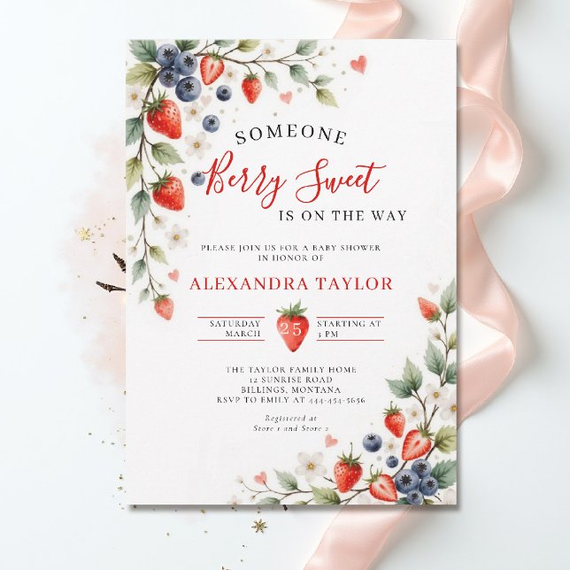 Berry Sweet Berries Vines Garden Baby Shower Invitation (berry sweet baby shower invitation fruit strawberry theme watercolor summer garden cottagecore)