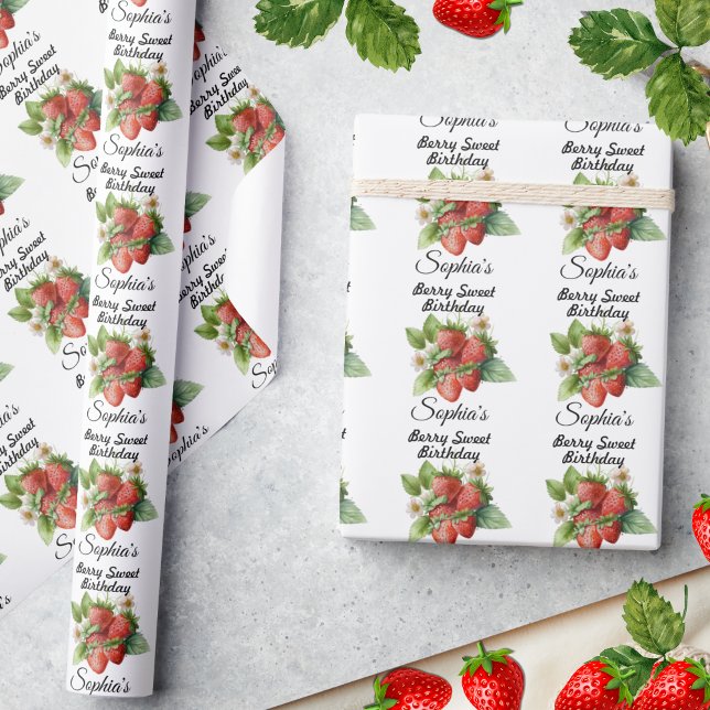 Berry Sweet birthday Custom Strawberry  Wrapping Paper (Creator Uploaded)