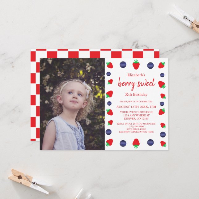 Berry Sweet Birthday Invitation (Front/Back In Situ)
