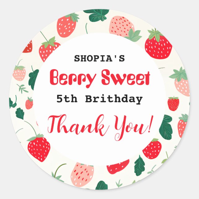 Berry Sweet Birthday Invitation Classic Round Sticker (Front)