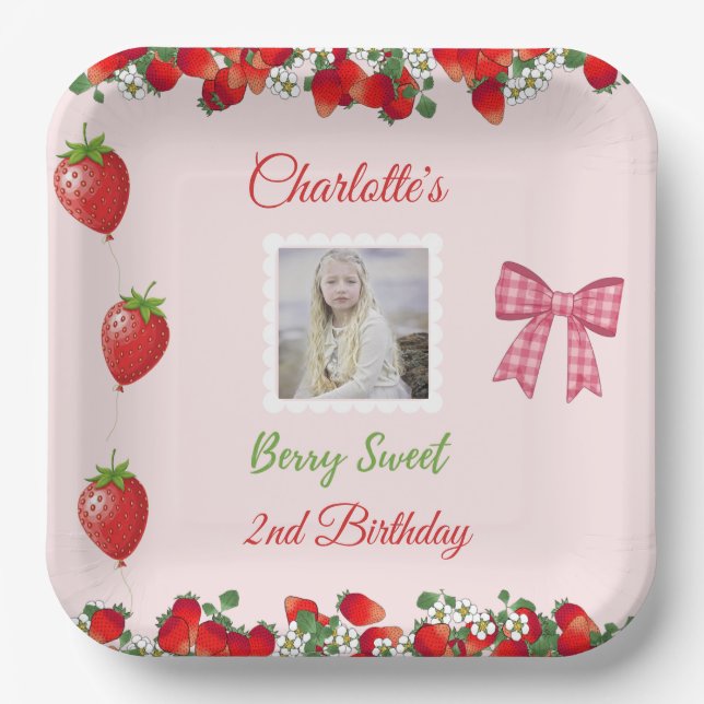 Berry Sweet Birthday Photo Paper Plate (Front)