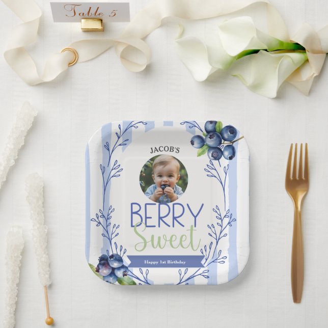 Berry Sweet Birthday Photo Paper Plates (Wedding)