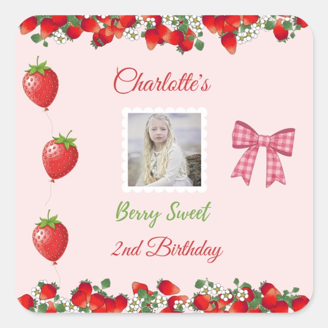 Berry Sweet Birthday Photo Square Sticker (Front)
