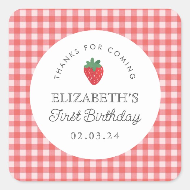 Berry Sweet Birthday Picnic thank you  Square Sticker (Front)