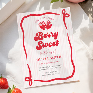 Berry Sweet Birthday Pink Bow Coquette Strawberry Invitation