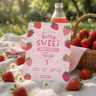 Berry Sweet Birthday Pink Strawberry Invitation