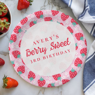 Berry Sweet Birthday Strawberry Daisy Paper Plate