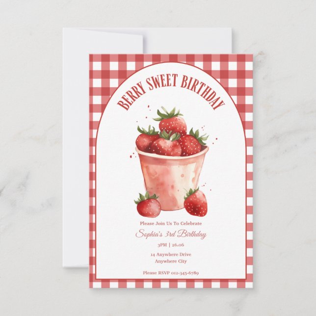Berry Sweet Birthday Strawberry Party Invitation (Front)