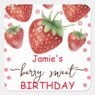 Berry Sweet Birthday Watercolor Square Sticker