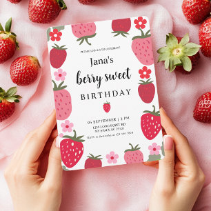 Berry Sweet Birthday with Strawberries Invitation