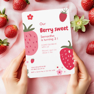 Berry Sweet Birthday with Strawberry Invitation