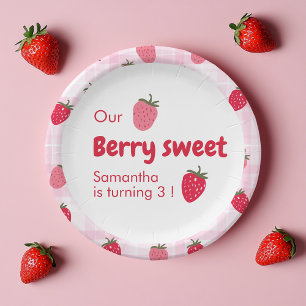 Berry Sweet Birthday with Strawberry  Paper Plate