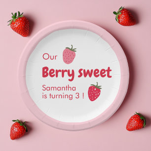 Berry Sweet Birthday with Strawberry  Paper Plate
