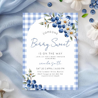 Berry Sweet Blue Baby shower Blueberry Gingham Invitation