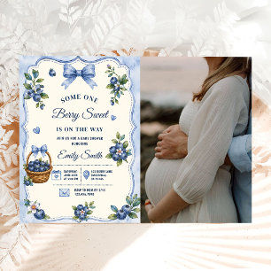 Berry Sweet Blue Baby shower Blueberry Photo Invitation
