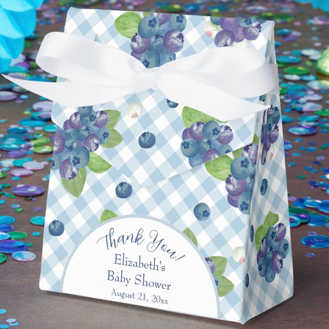 Berry Sweet Blue Gingham Baby Shower Favour Boxes (Creator Uploaded)