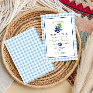 Berry Sweet Blue Gingham Baby Shower Invitation