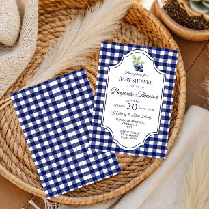 Berry Sweet Blue Gingham Baby Shower Invitation