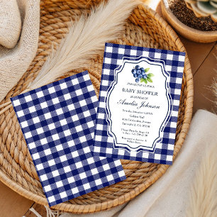 Berry Sweet Blue Gingham Baby Shower Invitation