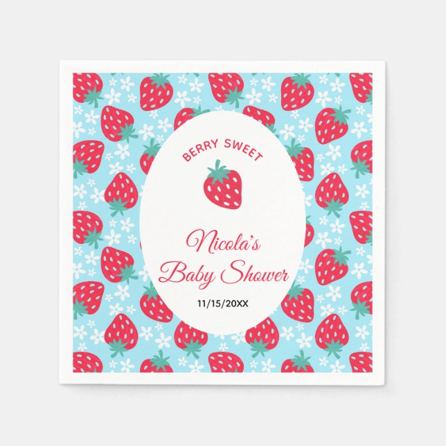 Berry Sweet Blue Strawberry Baby Shower Napkin (Front)