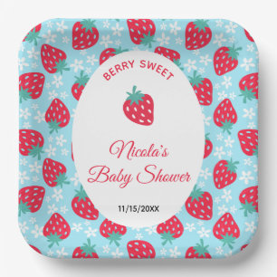 Berry Sweet Blue Strawberry Baby Shower Paper Plate