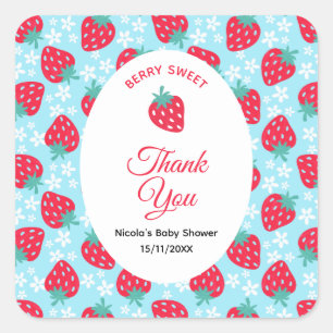 Berry Sweet Blue Strawberry Baby Shower Square Sticker