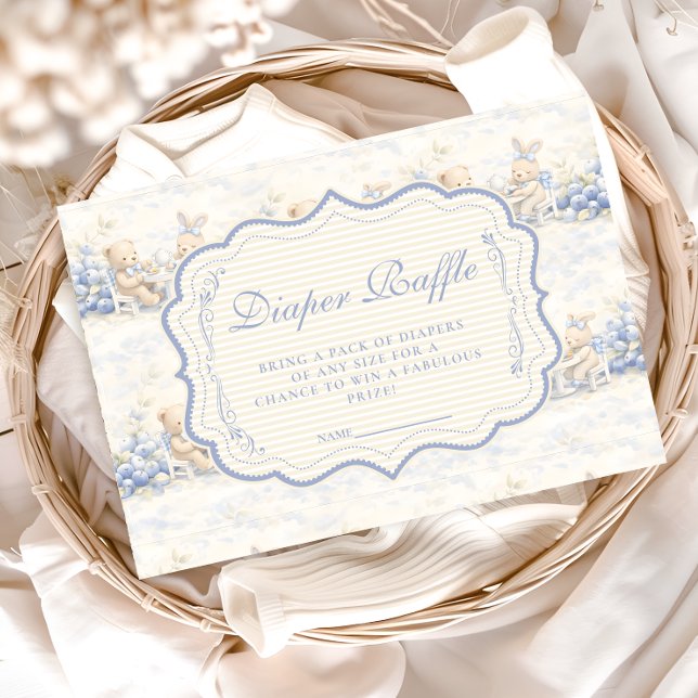 Berry Sweet Blue Toile Nursery Diapper Raffle Enclosure Card (Creator Uploaded)