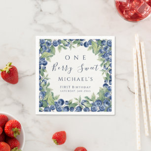 Berry Sweet Blueberry 1st Birthday Party Napkins