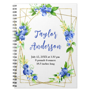 Berry Sweet Blueberry Baby Birth Stats Notebook